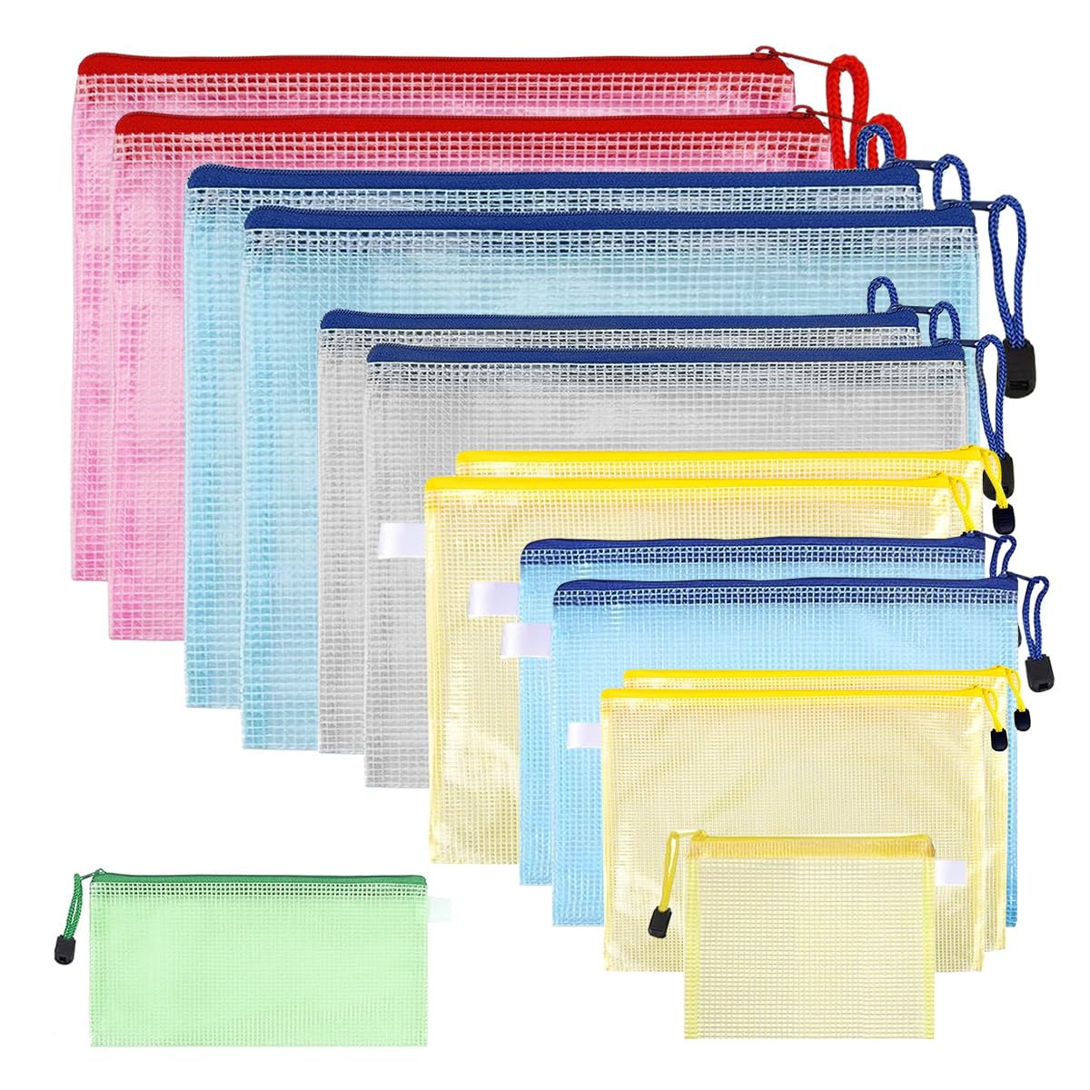 Climberty 14Pcs Mesh Zipper Pouch, 8 Sizes Waterproof Zipper Bags, 7 Colors Waterproof Plastic Document Pouch, Multipurpose for Travel Storage, Office Organizer Bag, Home Organize Climberty 14Pcs Mesh Zipper Pouch, 8 Sizes Waterproof Zipper Bags, 7 Colors Waterproof Plastic Document Pouch, Multipurpose for Travel Storage, Office Organizer Bag, Home Organize